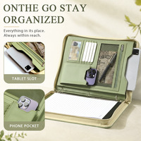 Porte-documents en cuir A4 avec fermeture éclair, logo personnalisé en relief, reliure à 3 anneaux, organiseur de documents multi-poches, bloc-notes professionnel