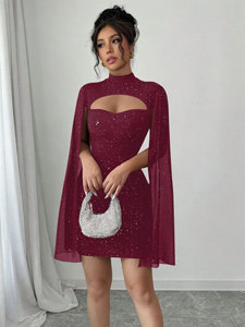 Abito corto estivo da donna, stile europeo-americano, transfrontaliero, slim fit, sexy, da club, a vita alta, con maniche a pipistrello, collo a lupetto, antistatico - Product Image 5
