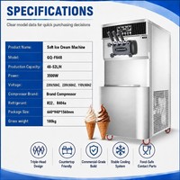 Machine à glace molle professionnelle 3 saveurs avec compresseurs doubles, pré-refroidissement et maintien au frais, double pompe à air
