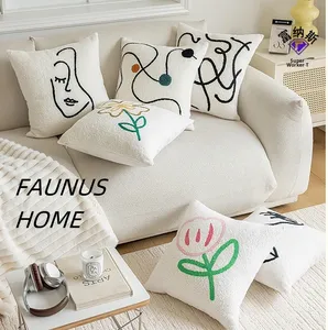 Wabi Sabi Cream Style Black White Minimalist Embroidered <b>Throw</b> <b>Pillow</b> PP Cotton Filled Modern for Living Room Homestay Decor - Product Image 1