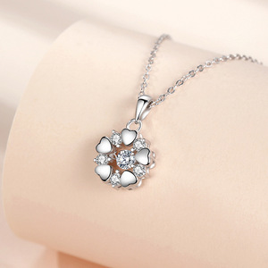D583 925 Sliver Thời Trang Nhấp Nháy Và Tính Khí Rhinestone Đánh Đập Trái Tim Hoa Anh Đào Hình Dạng Vòng Cổ Phụ Nữ - Product Image 4