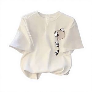 Weißes Damen-T-Shirt mit Cartoon-Panda-Aufdruck, O-Ausschnitt, überschnittene Schultern, kurze Ärmel, lässiges Sommer-Top - Product Image 1
