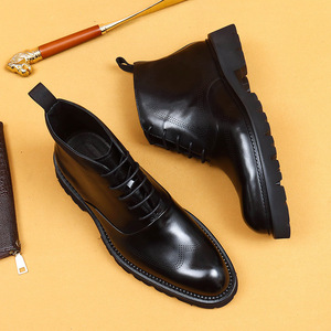Bottes mi-mollet en cuir de veau style britannique pour hommes, à semelle épaisse, rehaussantes, pour affaires et décontracté - Product Image 4