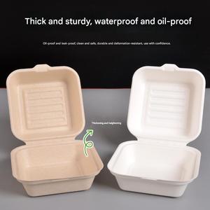Custom Biodegradable Sugarcane Bagasse 6x6 Inch <b>Burger</b> Hamburger <b>Box</b> <b>Burger</b> Packaging <b>Box</b> Takeaway Food - Product Image 6