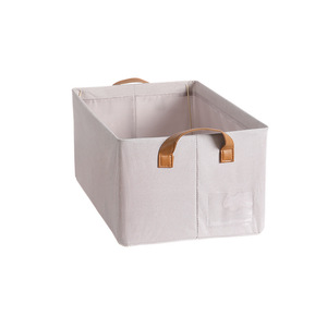 Foldable Washable Bamboo Cotton Storage Basket Rectangle Beige Gray Lidless Stackable For Clothes Pants Storage - Product Image 4