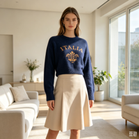 Pull-over en tricot épais et chaud de couleur marine, personnalisé, de haute qualité, à manches longues, style décontracté, Emilia Undefined, OEM & ODM, pour l'hiver