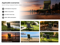 Chaise de pêche pliante inclinable en gros, avec cadre en fer et tissu Oxford, pour camping extérieur, inclinaison totale