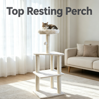Arbre à chat avec lits en peluche, structure à trois niveaux, poteaux à gratter en sisal, nid de repos rond et jouet suspendu