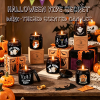 Bougies parfumées en cire de soja foncée C24P Halloween 2026, en boîtes noires élégantes, avec motifs amusants pour Halloween, idéales pour les cadeaux et la décoration intérieure