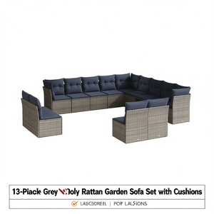 Conjunto de Sofás de Jardín de Ratán Sintético de 13 Piezas en Gris con Cojines, Muebles de Exterior de Diseño Contemporáneo - Product Image 1