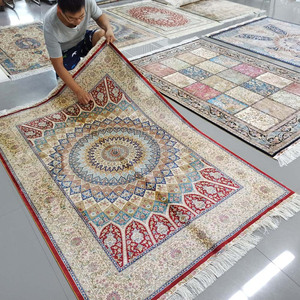 พรมไหมเปอร์เซียแบบผูกปมมือ,พรมทอมือ Qum Medallion สีแดง4X6พรมทอมือสำหรับห้องนอน - Product Image 1