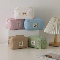 Trousse de Toilette de Voyage Personnalisée en Tissu Gaufré Polyester, Grande Capacité, Imperméable, avec Fermeture Éclair et Poignée Souple, Motif Uni