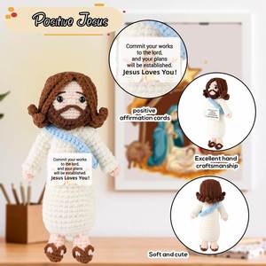 Fournitures pour fêtes religieuses de Pâques, poupée Jésus tricotée à la main avec carte, cadeau chrétien au crochet - Product Image 2