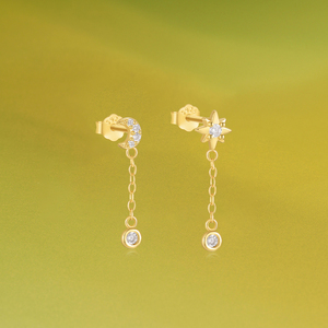 ต่างหูเงินแท้ 925 รูปดาวและพระจันทร์ ประดับพู่ห้อย สำหรับผู้หญิง - Product Image 4