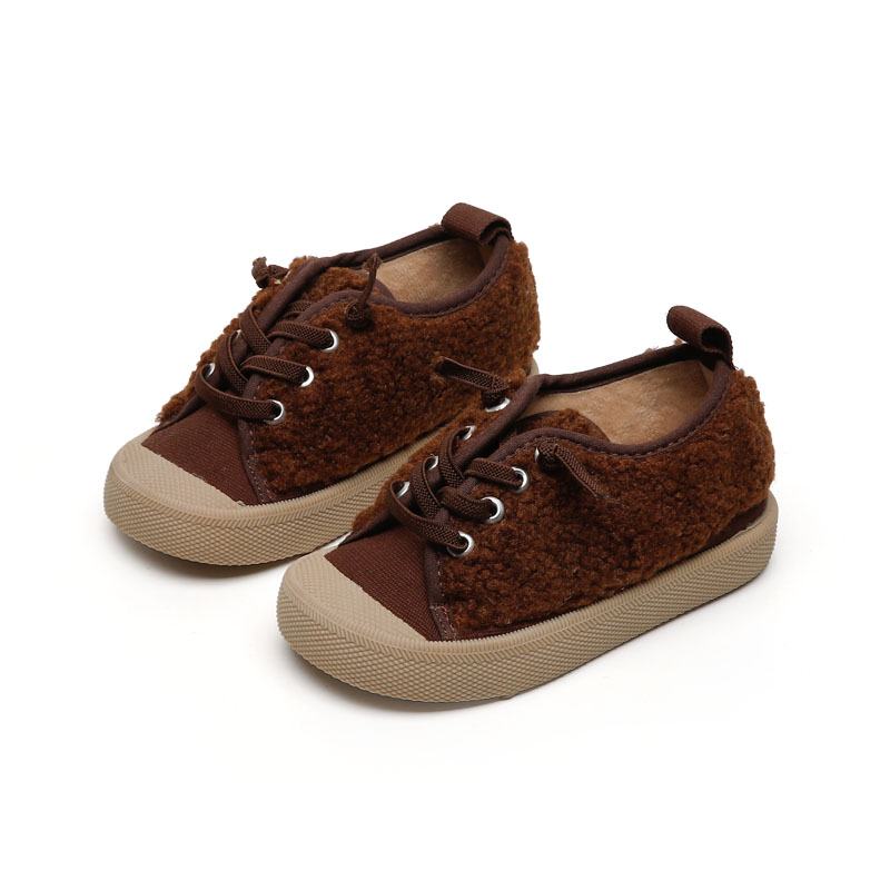 Прямая поставка, удобная детская обувь для мальчиков и девочек, плюшевые стельки, повседневная обувь на шнуровке, зимняя детская обувь