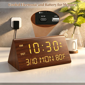 Nightstand Living Room Morning Standing Smart Base Big Desktop Triangle Shaped Desk Table Wood Led <b>Digital</b> Electric Alarm <b>Clock</b> - Product Image 5
