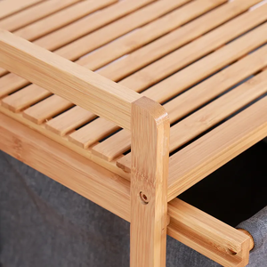 Laundry <b>Basket</b> 3 Tier Bamboo Wood Storage <b>Shelf</b> With Wheels and Handles - Product Image 5