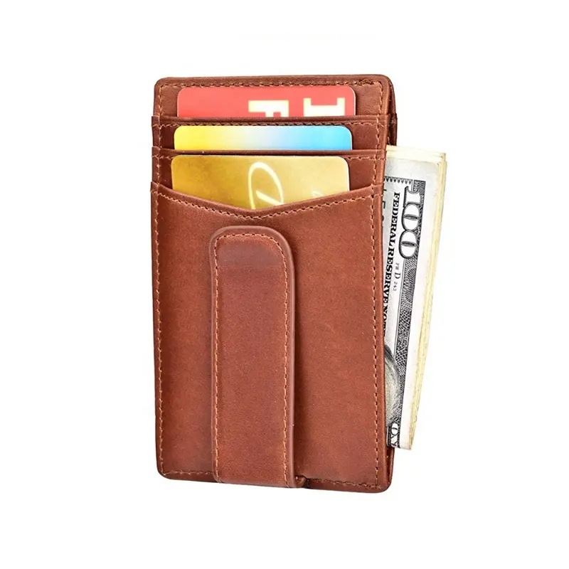 Dinheiro clipe carteiras personalizadas para homens, couro genuíno minimalista slim rfid bloqueio