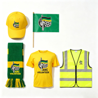 Vente en gros de T-shirts de campagne ANC, articles de campagne électorale, logo personnalisé, polyester à séchage rapide, casquette, écharpe tricotée, drapeau pour l'Afrique du Sud