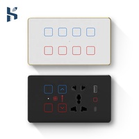 Interrupteur intelligent 4M Indian Glass 10A pour système domotique WiFi, pour ventilateur/rideau avec prise USB 147x86mm