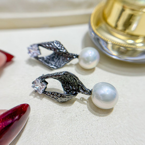 S925 <b>Silver</b> DIY <b>Pearl</b> Accessories Fashion <b>Silver</b> Jewelry <b>Earrings</b> with 10-15mm Round Beads 22217 Empty Earnail Tray - Product Image 3