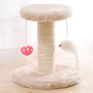 Cat Tree With Pulling Resistance Mouse Playing Ball Durable Natural Sisal Rope Pole Wooden Cat House