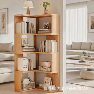 Estante de almacenamiento de madera minimalista moderno, estante esquinero para la sala de estar del hogar, gabinete de almacenamiento de madera maciza integrado en la pared. - Product Image 4