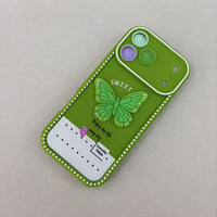 Casing HP iPhone 17 Pro Frosted Tpu 3d Motif Kupu-kupu Berhias Berlian Hijau Lucu Grosir
