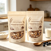 Sachet refermable personnalisé mat avec fermeture éclair pour mélange de poudre de boisson petit-déjeuner riche en fibres aux baies et protéines pour overnight oats