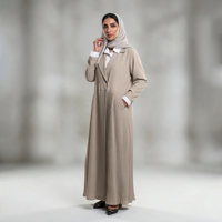 Abaya Dubai Pinggang Tinggi Wanita Mewah Bahan Polyester Stretch Ukuran Besar Berkancing Lipit Anti-Statis Muslim Elegan