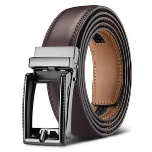 Cinturones de cuero con hebilla automática ajustable para hombre, venta al por mayor