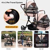 Poussette double 2-en-1 pour animaux de compagnie avec paniers amovibles, réglable, légère, pliable, à quatre roues, pour les voyages en voiture