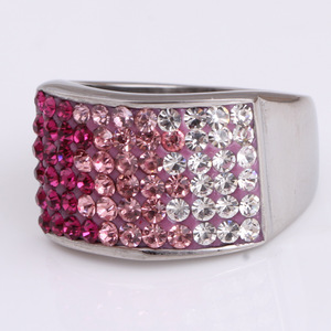 Women's Gradient Pink <b>Crystal</b> <b>Ring</b> 13mm Pave Setting Steel Color Fashion Jewelry Gift - Product Image 1