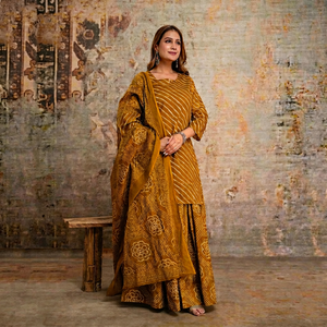 Women's Cotton Anarkali <b>Kurti</b> & Skirt With Dupatta Set Lehariya Length Traditional Casual Wear India Pakistan Style - Product Image 1