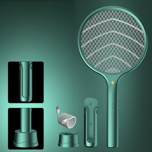 Raquette anti-moustiques électronique intelligente, rechargeable par USB, avec filet de sécurité à 3 couches et base - Product Image 1
