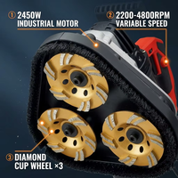 Meuleuse à béton 3 têtes 2450W, vitesse variable 2200-4800 tr/min, meule diamantée 105mm, sans poussière, 110V/220V, usine OEM
