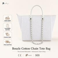 Sac à bandoulière tendance en tissu éponge uni pour femme, élégant sac à main en tissu éponge avec fermeture éclair et chaîne métallique, style créateur, sac fourre-tout