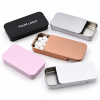 Boîte coulissante personnalisée 80*50*15mm pour bonbons à la menthe, emballage métallique rectangulaire portable en fer blanc avec impression de logo