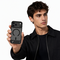 Magnetische telefoonhoes voor iPhone 18 Pro Max met geïntegreerde verborgen standaard, draadloos opladen, schokbestendige beschermhoes
