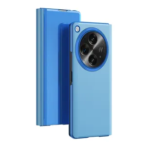 Luxe Galvaniseren Spiegel Clear View Flip Lederen Cover Smart Phone Case Voor Oppo Find N3 Voor Oneplus Open
