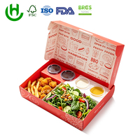 Boîte à salade en papier blanc de qualité alimentaire Hongchang avec compartiment à sauce, impression couleur personnalisée et gaufrage pour l'emballage alimentaire à emporter (sushi)