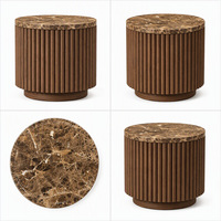 Table d'appoint ronde en marbre personnalisable pour salon, avec base en bois massif cannelé, table d'angle, table d'appoint de canapé, pour chambre d'hôtel