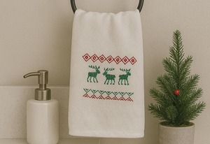 Toalla de Mano Festiva con Diseño de Renos Navideños, Toalla de Lino y Algodón para Invitados, Decoración Festiva para el Hogar, Cocina y Baño - Product Image 2