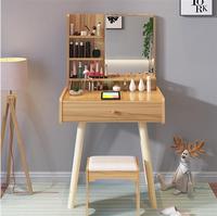 Ensemble coiffeuse de luxe moderne pour chambre à coucher avec miroir et tabouret à tiroirs, meuble de rangement en bois pour petite pièce, design élégant et simple