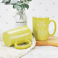 Mug à café en céramique bicolore vert et blanc, grande capacité, avec support pour cuillère et poignée, personnalisable avec verset biblique chrétien, en porcelaine, vente en gros