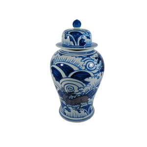 Vaso Antico <span class=keywords><strong>di</strong></span> Jingdezhen in Porcellana Blu e Bianca Dipinto a <span class=keywords><strong>Mano</strong></span> con Coperchio, Elegante Decorazione per Casa, Hotel, Matrimonio, Regalo - Product Image 1