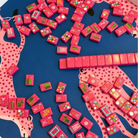 Amerikanisches Mahjong-Set in Pink mit Leoparden- und Blumenmuster, Wasserfeste Acryl-Steine, Tragbares Brettspiel