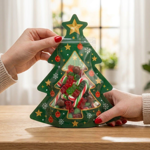 Christmas Series Customized Candy <b>Bag</b> Special Shape Stand Pouch <b>Clear</b> Window Resealable Zipper Food Grade Packaging Low MOQ OEM - Product Image 2