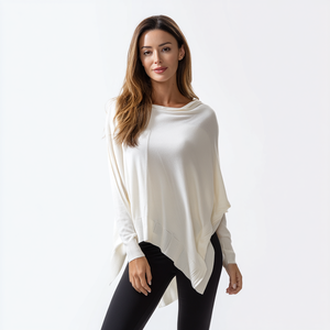 Pull <span class=keywords><strong>Poncho</strong></span> en laine mérinos asymétrique pour femmes coupe ample brodé en tricot Cape en fourrure Long T-Shirt imprimé motif décontracté hiver - Product Image 2