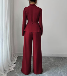Ensemble Blazer et <span class=keywords><strong>Pantalon</strong></span> Large à Manches Longues Solide Automne Hiver Vêtements de Travail <span class=keywords><strong>Pantalon</strong></span> de Costume Élégant Blazer Femme de Bureau Deux Pièces - Product Image 2